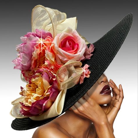 This Uniquely Exquisite Couture Hat Is Handcrafted With The Finest Materials And Adorned With An Array Of Beautiful Delicate Flowers. Whether You're Attending The Kentucky Derby Or Another Equestrian Race, A Garden Or Tea Party, Wedding, Church, Or Simply Seeking A Touch Of Class, And Sophistication, This Hat Is The Perfect Choice. Elevate Your Style And Embrace The Enchanting Allure And "Slay" In This Stunning Beloved Millinery Offering. Diy Kentucky Derby Hat, Derby Hats Diy, Kentucky Derby Attire, Kentucky Derby Fashion, Kentucky Derby Style, Derby Attire, Stylish Womens Hats, Special Occasion Hats, Tea Hats