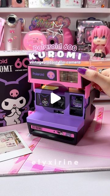 Jasmin 🎀⭐️ tech setup | kuromi | kpop | y2k on Instagram: "yayy I finally got my dream Polaroid 600 KUROMI instant film camera! 😭💜💜 this was released in 2021. I’ve wanted this for so long and I finally got my hands on it!!! love its unique and cheeky design so much!  this might be the ‘endgame’ for my rare camera collection heheh /JK 🤭📸 I want to get the Gudetama and Hello Kitty film camera too!  Do you love instant film cameras? 🎞️  #kuromi #polaroid600 #sanrio #kuromicore #filmcamera #vintagecamera #instantcamera #polaroid #retrospekt" Kuromi Collection, Tech Setup, Kpop Y2k, Camera Collection, Polaroid 600, Instant Film Camera, Polaroid Camera, Instant Film, Instant Camera