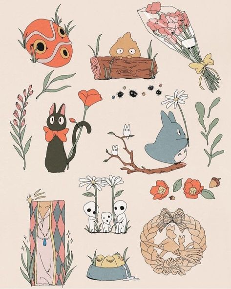 Studio Ghibli Illustration, Ghibli Recipes, Anime Sticker Sheet, Ghibli Design, Studio Ghibli Stickers, Ghibli Wallpapers, Ghibli Stickers, Ghibli Icons, Ghibli Characters