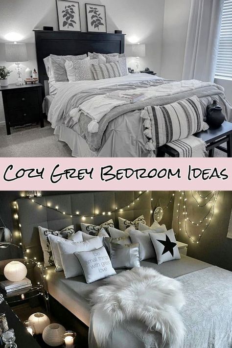 Black White Grey Bedroom Pop Of Color, Grey Room Black Furniture Bedroom, Light Grey Bedroom Ideas Aesthetic, Black White And Grey Bedroom Ideas Decor, Gray Kids Bedroom, Utah Bedroom, Black White And Grey Bedroom Ideas, Grey Farmhouse Bedroom, Gray And White Bedroom Ideas