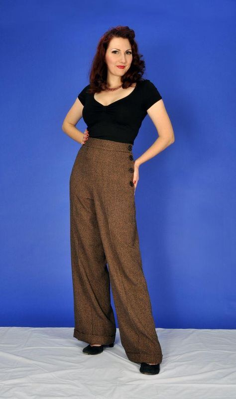 Vintage Clothing Styles, 40s Mode, Retro Hairstyles Tutorial, Trousers Pattern, Ladies Trousers, Top Jean, 40s Fashion, Vintage Wardrobe, Retro Mode