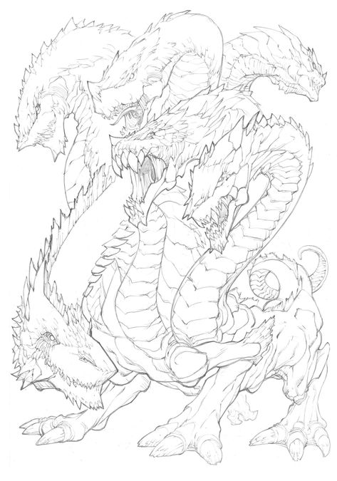 Hydra concept by mikebowden on DeviantArt Hydra Drawing, Hydra Dragon, Dragon Concept, Medieval Dragon, Monster Drawing, Dragon Coloring Page, Dragon Sketch, Dinosaur Coloring Pages, Creature Drawings