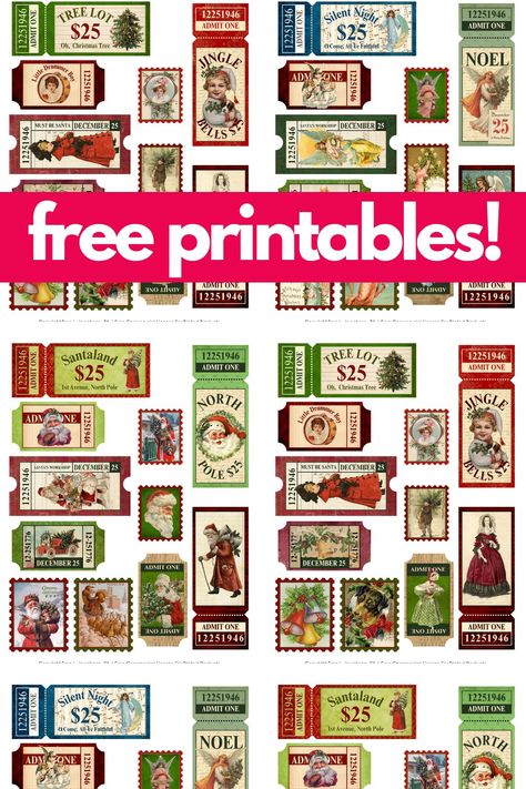 free printable for Christmas crafts - junk journal and scrapbook supplies Vintage Christmas Tags Printable Free, Christmas Ephemera Ideas, Christmas Stamps Printable, Free Christmas Ephemera, Christmas Junk Journal Tags, Junk Journal Christmas Cards, Christmas Ephemera Free Printables, Cute Stamps Design, Vintage Christmas Images Printables Free