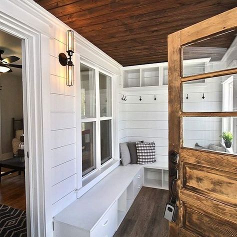 Closed In Porch Ideas, Porch To Mudroom, Small Enclosed Porch, Mud Room Addition, Closed In Porch, Enclosed Front Porches, Mudroom Addition, Small Sunroom, Mudroom Remodel