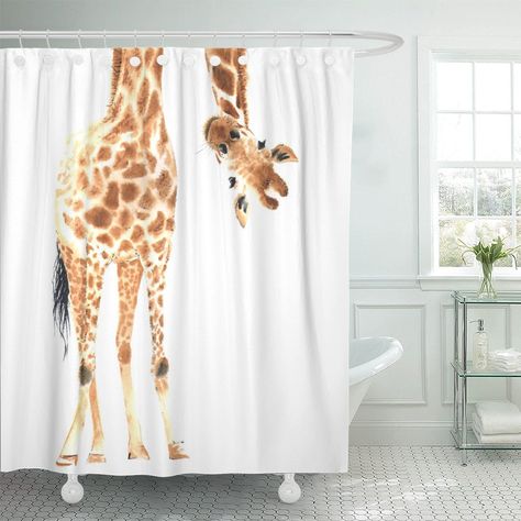 PKNMT Animal Realistic Giraffe Made in Watercolor Zoo Safari Hand Shower Curtain 60x72 inches - Walmart.com - Walmart.com Safari Bathroom, Beautiful Bathroom Decor, Animal Shower Curtain, Safari Kids, Plastic Curtains, Kids Zoo, Bath Tubs, A Giraffe, Background Beautiful