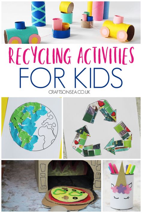 Recycling Crafts Preschool Ideas, Recycling Activities For Kindergarten, Recycle Crafts For Kindergarten, Recycling Study Preschool, Reuse Activities For Kids, Recycle School Project For Kids, Preschool Recycle Crafts, Recycling Eyfs Activities, Recycling Art For Preschool