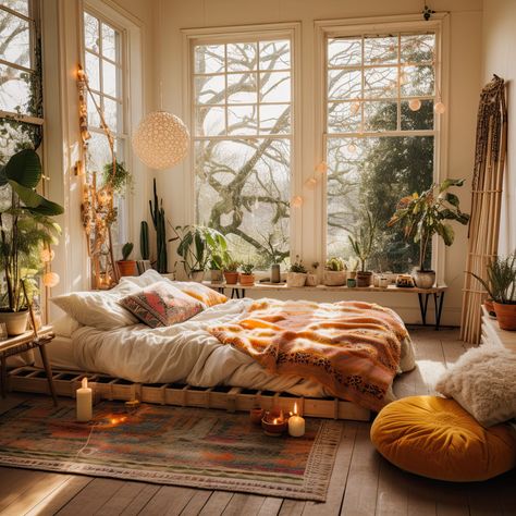 Japanese Boho Interior, Japanese Boho Bedroom, Boho Shick Bedrooms, Small Boho Bedroom Ideas, Hippie Bedroom Ideas, Japanese Bedroom Aesthetic, Boho Bedroom Beds & Bed Frames, Boho Bedroom Beds & Frames Walmart, Boho Japanese