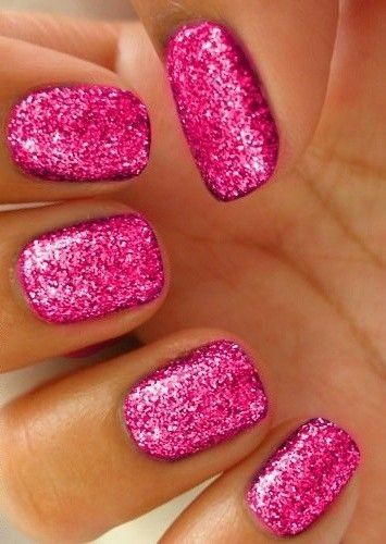 Gel Manicure Colors, Nail Design Glitter, Glitter French Manicure, Pedicure Colors, Pink Glitter Nails, Manicure Colors, Pink Manicure, Hot Pink Nails, Pedicure Designs