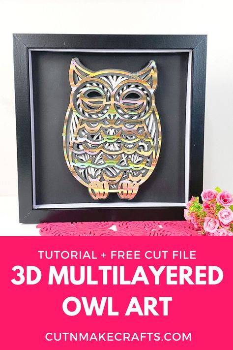 Make this super easy and quick layered mandala owl Cricut paper projects | | cricut paper decor | cricut paper art | cricut paper ideas | cricut paper invitations Owl Cricut Projects, 3d Layered Paper Art Cricut Free, Layered Cardstock Cricut Projects, Paper Art Cricut, Cricut Paper Projects, Cricut Maker3, Cricut Apps, Mandala Owl, Cricut Mandala