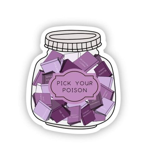 Pick Your Poison Book Trope Sticker #stickersprintable #stickersheets #funnystickers #stickerideas #aestheticstickers #cutestickers Book Lover Stickers Aesthetic, Kindle Stickers Printable, Book Stickers Printable, Cute Book Stickers, Purple Stickers, Cute Planner Stickers, Book Tropes, Books Stickers, Scratch Book