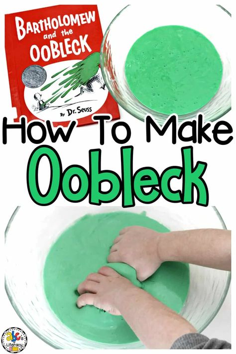 Oobleck Recipe, Dr Seuss Preschool Activities, How To Make Oobleck, Bartholomew And The Oobleck, Dr Seuss Art, Dr Seuss Preschool, Dr Seuss Classroom, Dr Seuss Activities, Dr Seuss Crafts