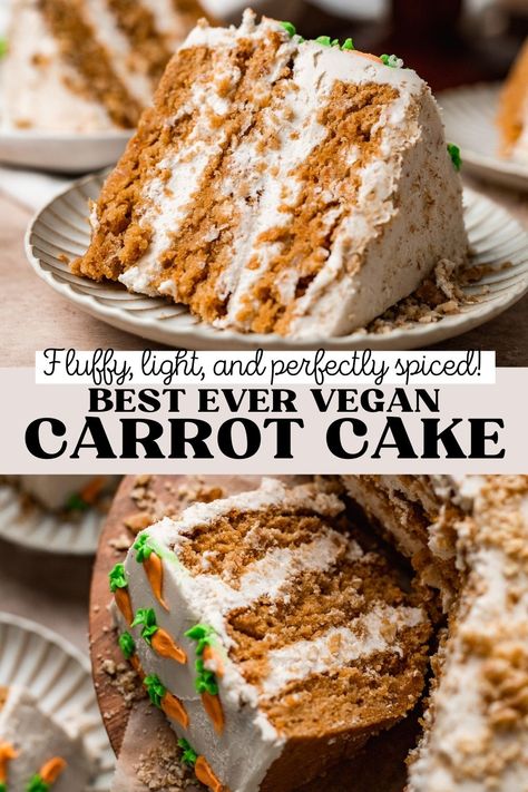 This is honestly the best vegan carrot cake I’ve ever had, and it’s a crowd favorite with even non-vegan eaters. Entirely gluten free and topped with a creamy dairy free cream cheese frosting, this easy one bowl carrot cake is soon to be your favorite too! #vegan #carrotcake #glutenfree #dairyfree Best Vegan Carrot Cake, Sugar Free Vegan Desserts, Vegan Carrot Cake Recipe, Gluten Free Vegan Recipes Desserts, Vegan Dessert Bars, Recipe With Cream Cheese, Vegan Cream Cheese Frosting, Vegan Carrot Cake, Gluten Free Carrot Cake