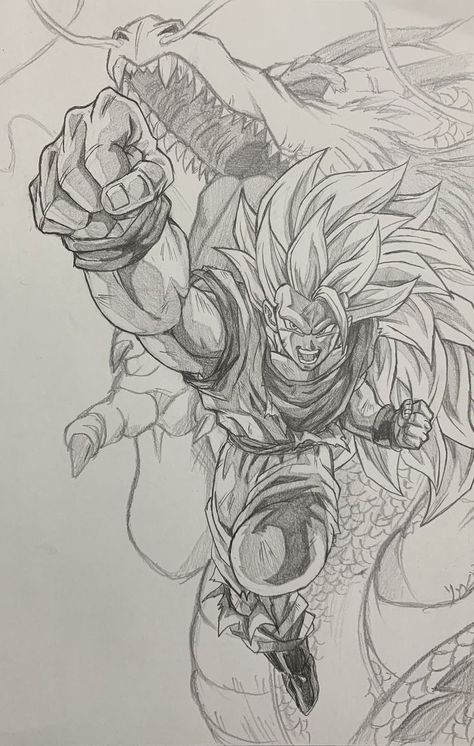 Dbz Drawings Goku, Dragon Ball Artwork Drawing, Goku Sketch Pencil, Dragon Ball Z Sketch, Dragon Ball Sketch, Dragonball Drawing, Goku Super Saiyan 3, Goku Ssj3, Hard Drawings