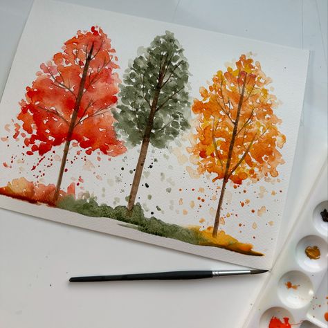 If you love Fall aesthetic as much as I do the upcoming September and October watercolor classes will be right up your alley. We’re painting Fall leaves, trees and pumpkins for the Fall lovers and art lovers. What else should we learn to paint? Give me some ideas 👇🏼. #huart #watercolor #watercolorart #fallaesthetic #fallleaves #falllover #artlovers #watercolorist #learnwatercolor #watercolorpainting #watercolorbeginners #duluth #duluthmn #art #artinspiration Acrylic Paintings Easy Simple, Watercolour Fall Paintings, Simple Autumn Painting Ideas, Fall Trees Watercolor Paintings, Fall Flower Painting Ideas, Watercolor Fall Pumpkins, Fall Crafts Painting, Fall Watercolor Doodles, September Watercolor Paintings