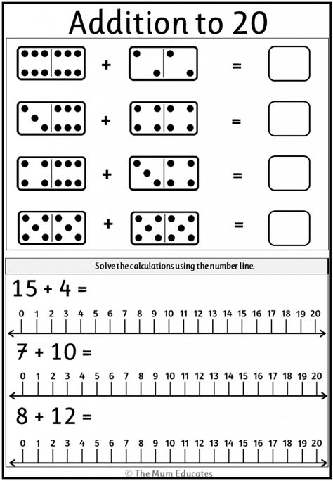 Addition to 20 free printable brings two different tasks for children. The first task is counting on the dominos to find the answer. The second task is fluency based task where children have to count on the number line to find the answer. Adding Numbers To 20 First Grade, Year 1 Addition Activities, Addition On Number Line Worksheet, Addition Within 20 Worksheets Free, Addition 1-20 Worksheets, Addition To 20 Worksheets Free, Number Line Addition Worksheet, Number Line Printable Free, Addition Up To 20