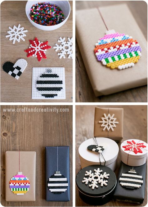 hello, Wonderful - 8 ARTSY GIFT TAGS KIDS CAN MAKE Perler Beads Ideas, Jul Diy, Christmas Perler Beads, Hama Bead, Navidad Diy, Beaded Christmas Ornaments, Christmas Outfits, Perler Beads Designs, Wrapping Ideas