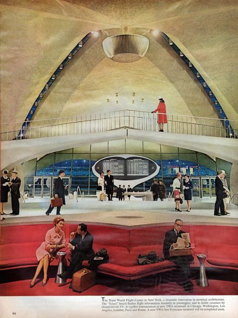 See the stunning space-age TWA Terminal at JFK airport as it looked in the '60s (before it became a hotel) - Click Americana Airport Architecture, Twa Flight Center, Twa Terminal, Flight Centre, Jfk Airport, Hotel Inspiration, Station Service, Super Fly, New Architecture