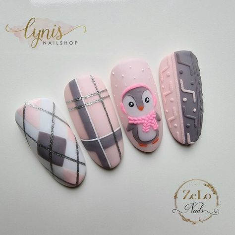 Penguin Nail Art Christmas, Penguin Nails Designs, Penguin Nails Christmas, Penguin Nail Designs, Christmas Nails Penguin, Penguin Nail Art, Rockabilly Nails, Picasso Nails, Penguin Nails