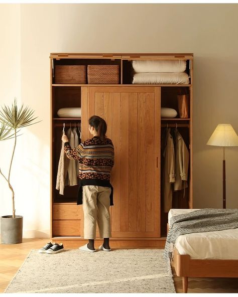 Buy Wooden Wardrobe solid Wood Closet custom Bedroom Sliding Door, Wardrobe Sliding Doors, Wall Locker, Sliding Door Storage, Wardrobe Sliding, Solid Wood Wardrobes, Wood Closet, Wooden Wardrobe, Custom Closets