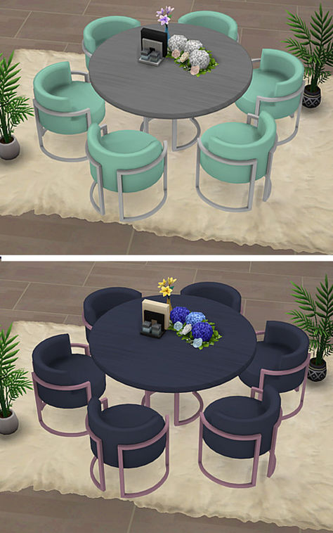 Lora Dining Room Set CC - this includes rounded tables with rounded chairs to match. Pick from a half dozen swatches and blend them perfectly into your maxis match home. Sims 4 Chess Cc, Sims4 Cc Dining Table, Sims 4 Round Table, Sims 4 Round Table Cc, Sims 4 Dining Chair Cc, Sims 4 Cc Tables, Sims 4 Cc Table Dining, Sims 4 Cc Furniture Dining Room, Sims 4 Dining Cc