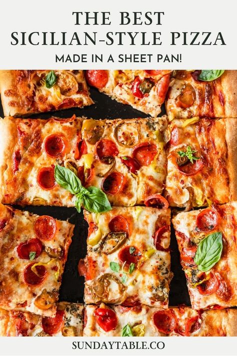 Sicilian-Style Pizza a High-Altitude Version Pizza Sheet Pan, Sicilian Pizza Recipe, Sicilian Style Pizza, Sheet Pan Pizza, Plant Based Pizza, Authentic Italian Pizza, Sicilian Pizza, Best Homemade Pizza, Bbq Pizza