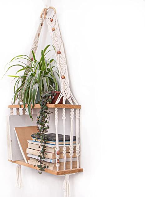 Amazon.com: TENEWEE Boho Wall Hanging Shelves Macrame Floating Plant Photos Wood Shelf for Bedroom Living Room Apartment Decor : Home & Kitchen Macrame Book Shelf, Boho Idea, Living Room Apartment Decor, Toy Storage Shelves, Shelf For Bedroom, Macrame Shelf, Bathroom Shelf Decor, Living Room Apartment, Boho Blanket