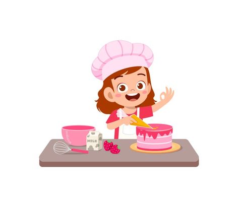 Happy cute little kid girl wear chef uni... | Premium Vector #Freepik #vector #food #birthday #cake #girl Jolly Phonics Activities, Kids Routine Chart, Christmas Booth, Kids Going To School, Action Pictures, Chef Uniform, Dinosaur Theme Party, A Birthday Cake, Dinosaur Theme