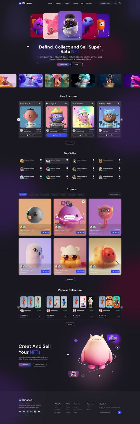 Binasea NFT Marketplace Figma Template Form Design Web, Marketplace Design, Web Design Inspiration Creative, Interactive Web Design, Ui Website, Android Design, Digital Coin, Figma Template, Ganpati Decoration Design