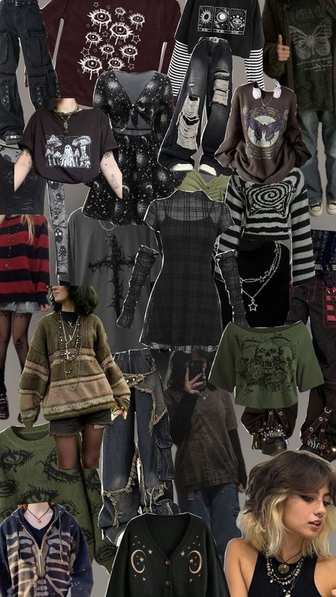 why can't I just dress like this mann🤧 #grunge Alt Grunge Aesthetic Outfits, Green Grunge Outfit, Outfits Whimsigoth, Winter Grunge Outfits, 2000s Alt Fashion, Grungy Outfit, Cute Winter Fits, Goblincore Outfits, Shifting Outfits