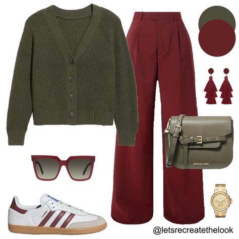 Burgundy x Green - 4 Outfit Ideas 🍷🌲 Burgundy is one of the IT colors for fall! It’s one of my favorite colors for fall as well. Today I will be sharing some of my favorite colors to pair burgundy. First up is shades of green. Here are four different shades of green to try pairing with burgundy. Save this post for style inspo and look in your closet to see if you have any of these colors and try pairing them together to maximize your wardrobe! Which shade of green is your favorite to pair w... Wine Cardigan Outfit, Burgundy Dress Outfit, Color Outfits, Burgundy Outfit, Different Shades Of Green, Dressy Fashion, Cardigan Outfits, Picture Outfits, Casual Chic Outfit