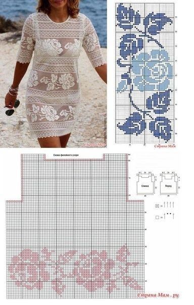 Crochet Blouse Free Pattern, Irish Lace Crochet Pattern, Crochet Patterns Filet, Crochet Throw Pattern, Crochet Beach Dress, Crochet Filet, Filet Crochet Charts, Mode Crochet, Crochet Skirts