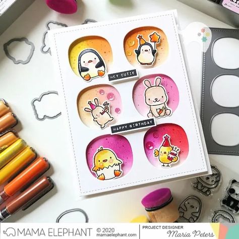 Six Window Cover - Creative Cuts Mama Elephant Cards, Mama Elephant Stamps, Card Inspo, Birthday Projects, Mama Elephant, Friends Set, Kawaii Doodles, Elephant Design, Shaker Cards