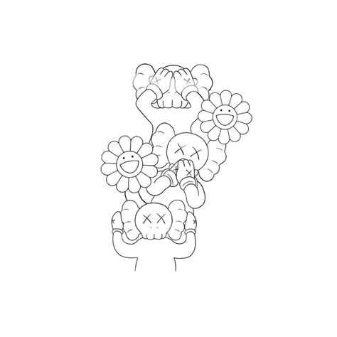 Hear No Evil See No Evil Tattoo Kaws, Kaws Flower Tattoo, Kaws Tattoo Stencil, Antisocial Tattoo, Klaws Tattoos Ideas, Kaws Tattoo Sleeve, Kaws Tattoo Design, Kaws Tattoo, Kaws Drawing