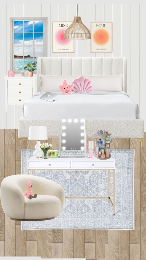 #pink #roominspo #room Room Shuffles, Skincare Shuffles, Beach Room Ideas, Preppy Bedroom Ideas, Beach Theme Bedroom, Coastal Room Decor, Room Wishlist, Preppy Bedroom, Bedroom Theme