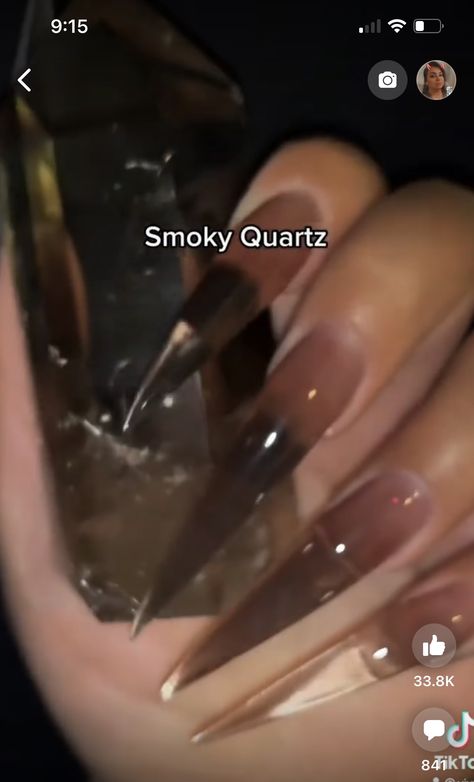 Clear Smokey Acrylic Nails, Smoky Quartz Nails, Smoky Quartz Aesthetic, Nails Aesthetics, Smokey Quartz Crystal Aesthetic, Quartz Nails, Quartz Nail, Edge Nails, Smoky Quartz Ring