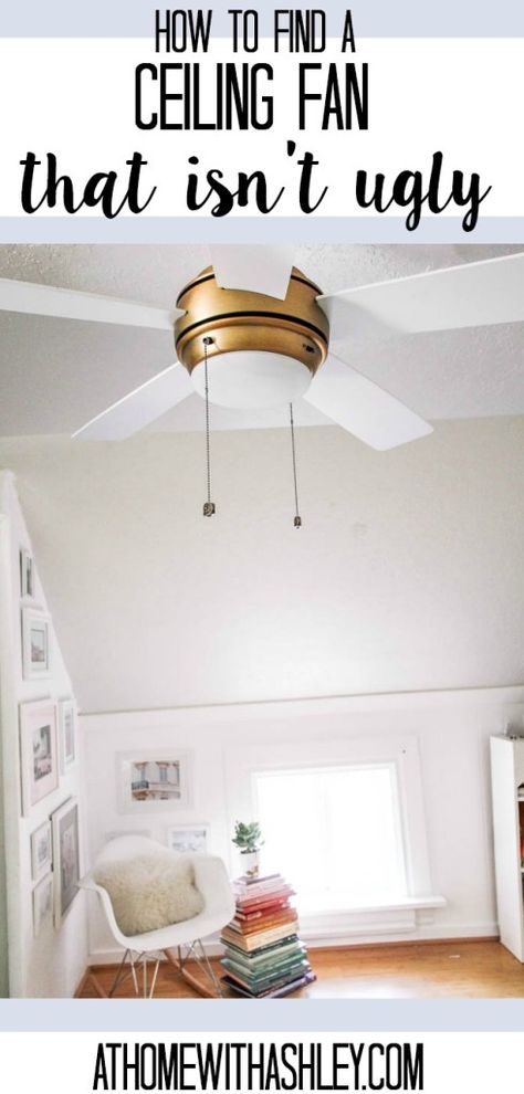 Ceiling Fans that aren't Boring - at home with Ashley Diy Ceilings, Living Room Budget, Kitchen Budget, Coastal Ceiling Fan, Bathroom Budget, Ceiling Fan Makeover, Living Room Ceiling Fan, Bathroom Unique, Thrifting Tips