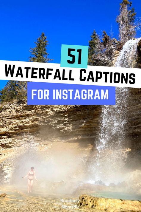 Did you just have the most amazing time chasing waterfalls and are now looking for the perfect waterfall captions for Instagram? Here are 51 of the most beautiful, powerful, inspirational and funny captions about waterfalls and chasing waterfalls. Find the best one that fits your experience, picture or just inspires you! Beautiful Captions For Instagram, Caption Untuk Instagram, Waterfall Captions, Waterfall Quotes, Amazing Waterfall, Greenland Travel, Nature Waterfall, Summer Travel Destinations, Solo Travel Quotes