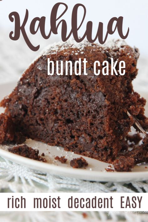 Kahlua Bundt Cake, Chocolate Kahlua Cake, Kahlua Recipes, Kahlua Cake, Boozy Chocolate, Chocolate Bundt, Boozy Desserts, Chocolate Bundt Cake, Moist Cake