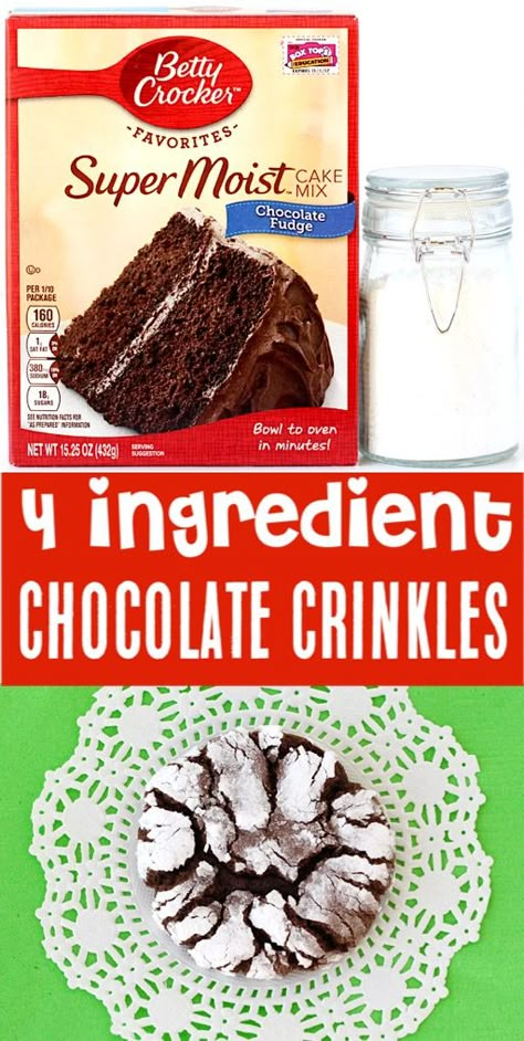 Crinkle Cookies Cake Mix, Chocolate Crackle Cookies, Chocolate Crinkle Cookies Recipe, Crackle Cookies, Chocolate Crackles, Easy Holiday Treats, Crinkle Cookies Recipe, Chocolate Crinkle, Cake Mix Cookie