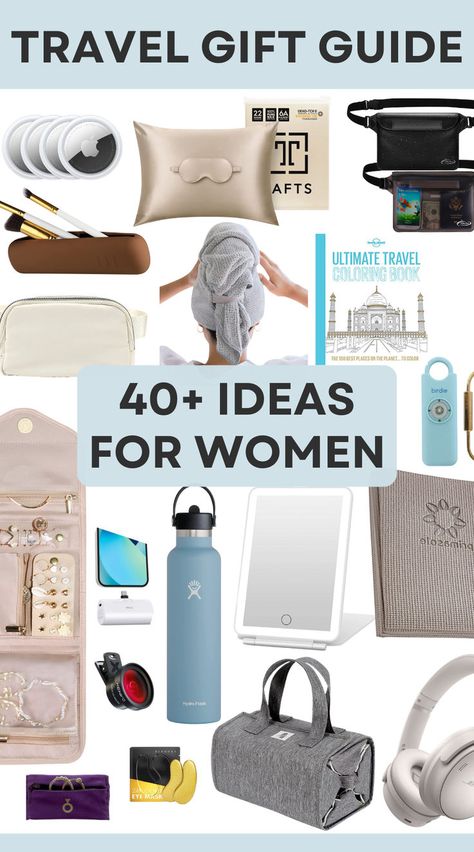 Here are 40 unique travel gift ideas for women who love to travel. Gifts For Travelers Women Ideas, Travel Gifts Ideas For Women, Unique Womens Gifts, Gifts For People Who Travel, Unique Gift Ideas For Women, Small Gifts For Women, Travel Gift Ideas, Gifts For Travelers, Unique Travel Gifts