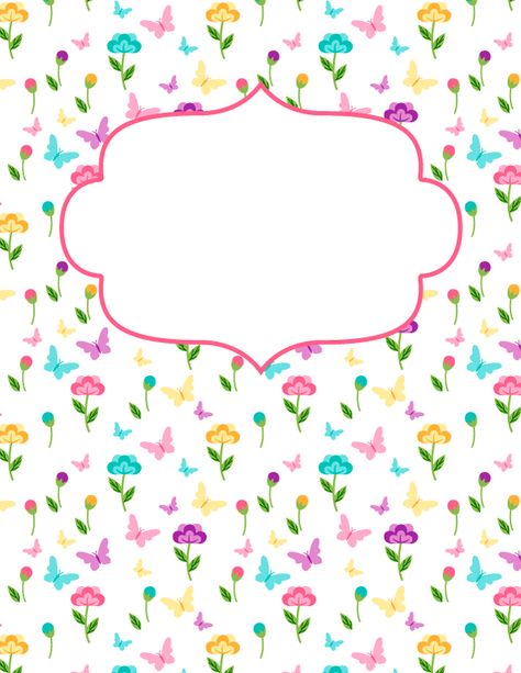 Free printable butterfly and flower binder cover template. Download the cover in JPG or PDF format at http://bindercovers.net/download/butterfly-and-flower-binder-cover/ Muse Printables, Journal Frames, School Binder Covers, Binder Cover Templates, Binder Covers Printable, Diy Logo, School Binder, Binder Cover, Border Png