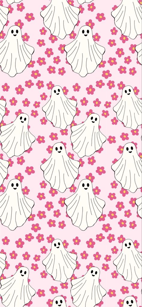 #halloween #pink #floral #ghost #ghosties #fall #autumn Pink Ghosts Wallpaper, Floral Halloween Wallpaper, Flower Ghost Wallpaper, Pink Ghost Wallpaper Iphone, Floral Ghost Wallpaper, Pink Fall Aesthetic Wallpaper Iphone, Pink Halloween Lockscreen, Pink Halloween Astethic, Pink And Orange Halloween Wallpaper