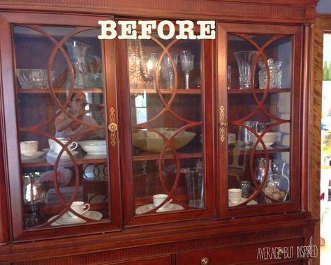 How To Fill A China Cabinet Display, How To Style A China Cabinet Glass Doors, China Cabinet With Glass Shelves, White China Cabinet With Dark Interior, Styling Old China Cabinet, Styling China Cabinet Display Modern, Dining Room Cabinet Makeover, China Cabinet Turned Liquor Cabinet, Traditional Dining Room China Cabinet