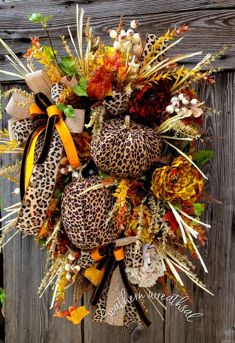 Christmas 2023 Wreaths and Decor – Southern WreathsAL Christmas Tree Topper Tutorial, Cheetah Pumpkin, Leopard Decor, Fall Greenery, Front Door Swag, Fall Mesh Wreaths, Fall Swags, Pumpkin Door, Thanksgiving Wreath