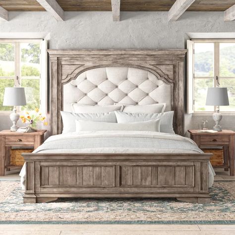 Classical Bedroom, House Farmhouse, Shelving Ideas, Bed Wood, Tufted Bed, Vintage Styling, Standard Bed, Inspire Me Home Decor, Upholstered Panels