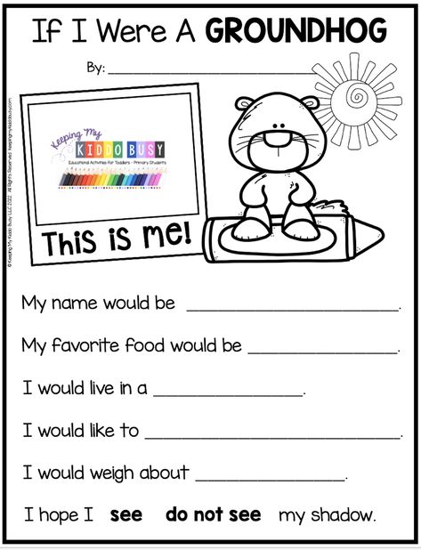 Groundhog Day 1st Grade, 1st Grade Groundhog Day, Kindergarten Groundhog Day Activities, Groundhogs Day Preschool Craft, Prek Groundhog Day Activities, Ground Hog Activities For Kids, February Themes For Kindergarten, Lesson Plans For First Grade, Groundhog Day For Kindergarten