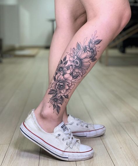 Nature Calf Tattoos For Women, Tattoos For Women Calves, Outer Calf Tattoos For Women, Ladies Calf Tattoo, Ladies Calf Tattoo Ideas, Side Calf Tattoos For Women Calves, Woman’s Calf Tattoo, Side Calves Tattoos For Women, Side Calf Tattoos For Women