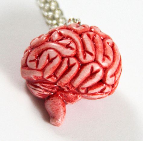 Brain Necklace, Anatomical Brain, Brain Design, Polymer Clay Pendants, Alternative Earrings, Diy Cement Planters, Black Polymer Clay, Clay Pendants, Clay Baby