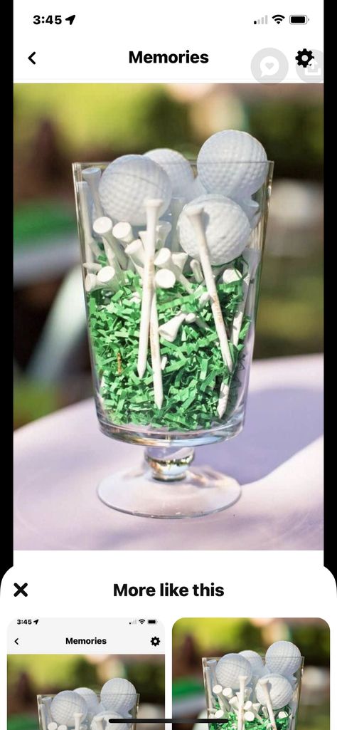 Golf Themed Centrepieces, Golf Ball Table Decorations, Diy Golf Centerpieces, Paper Lantern Golf Ball, Golf Birthday Party Centerpieces, Mason Jar Golf Centerpieces, Hole In One Party Centerpieces, Golf Tournament Centerpiece Ideas, Golf Ball Centerpiece Ideas