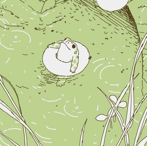 Frog On Lillypad, Frog Art Aesthetic, Frog In A Pond, Frosch Illustration, Frog Aesthetic, Frog Illustration, Frog Drawing, Frog Art, A Frog